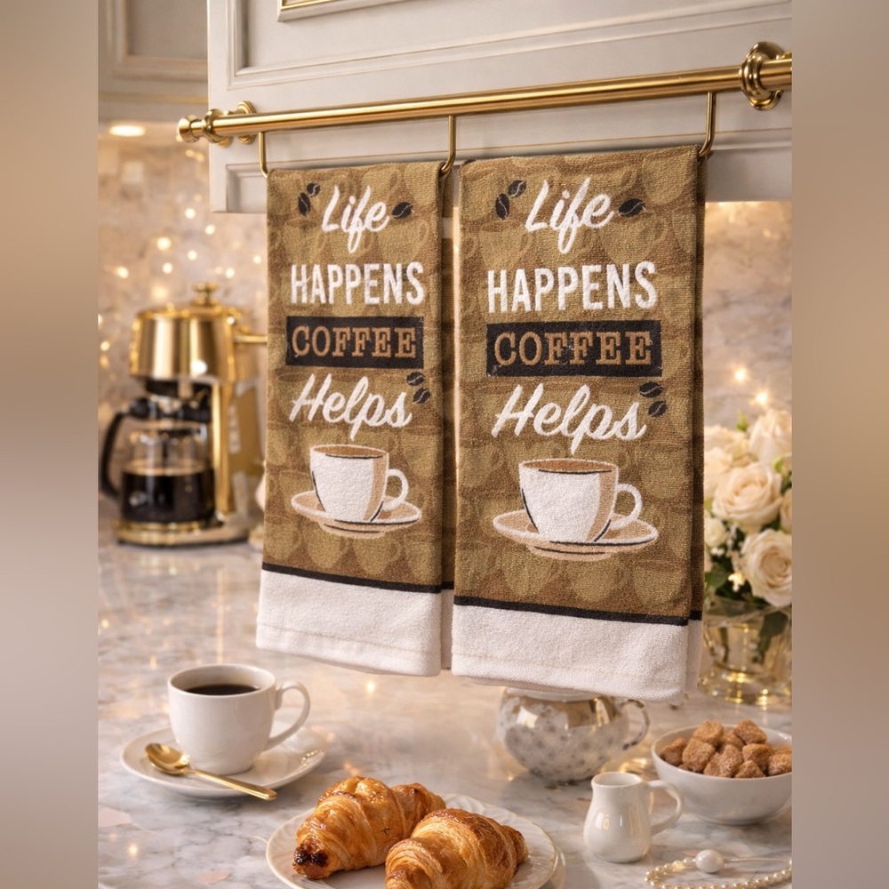 Coffee Themed Kitchen Towels- Set of 2-  Great Gift set!